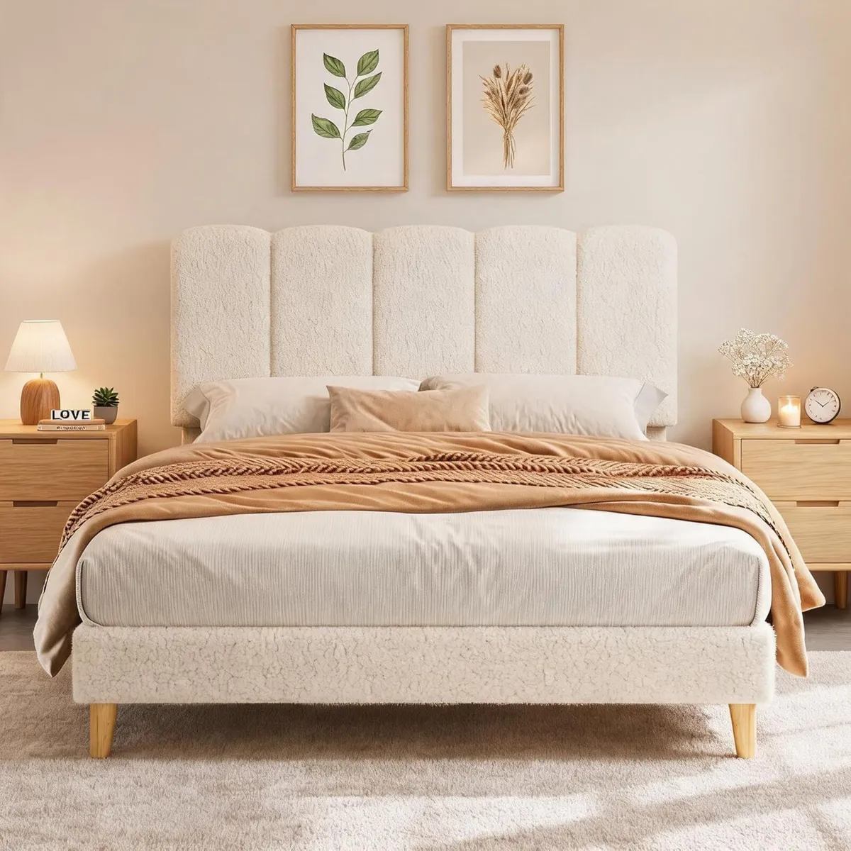 Modern Bouclé Upholstered Bed Frame Adjustable - Image 3