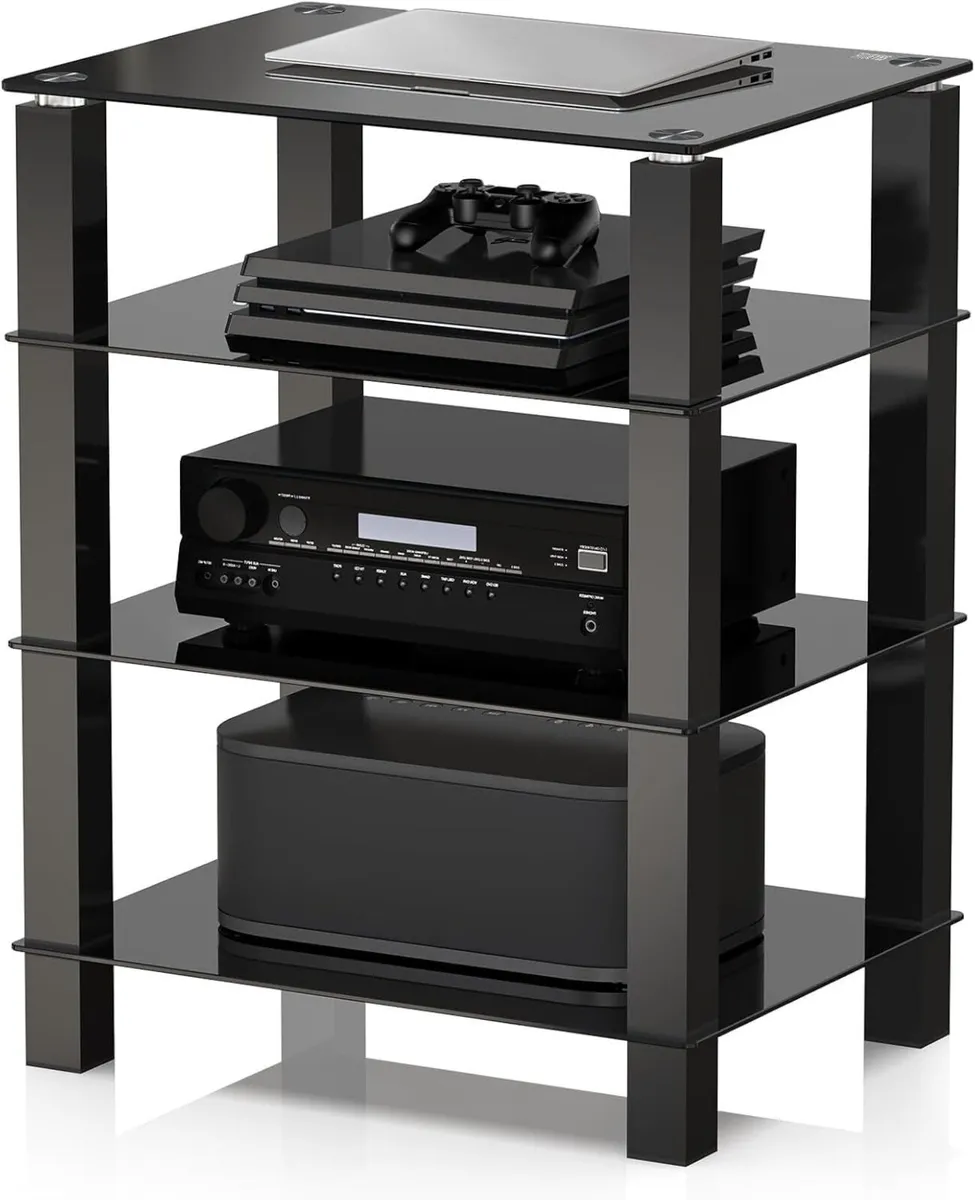 Hifi Rack Av Shelf 4-Tiers Glass TV Stand - Image 1