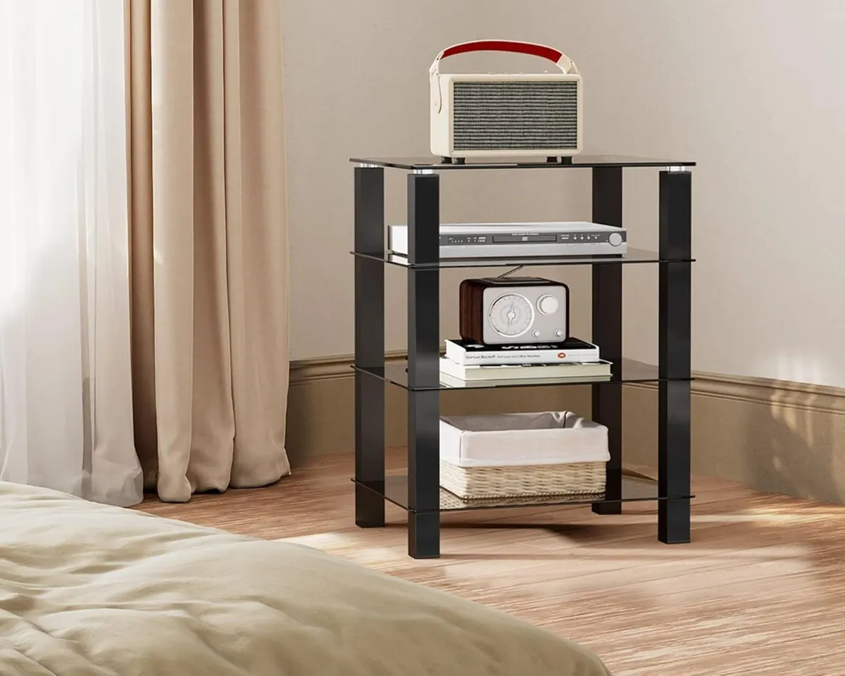 Hifi Rack Av Shelf 4-Tiers Glass TV Stand - Image 2