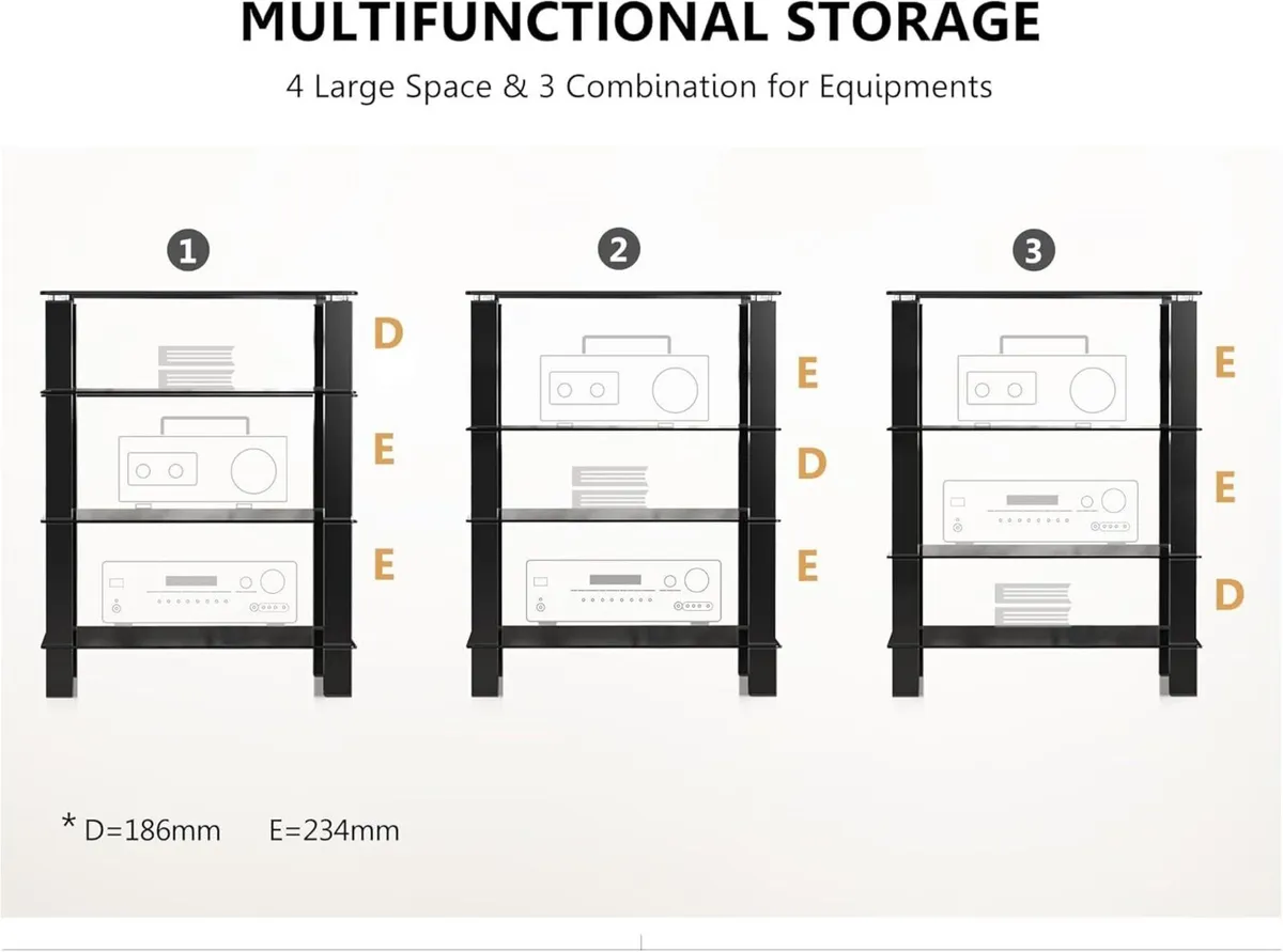 Hifi Rack Av Shelf 4-Tiers Glass TV Stand - Image 3