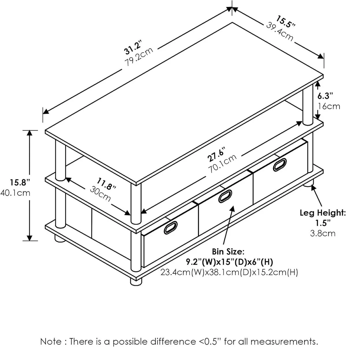 Coffee Table 3-Tier Modern with Shelves - Image 3
