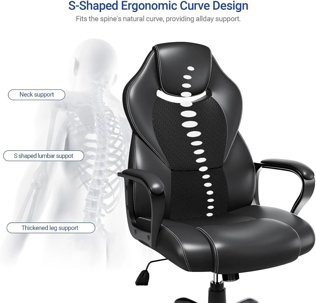 Office Chair PU Leather Ergonomic Computer Desk - Image 4