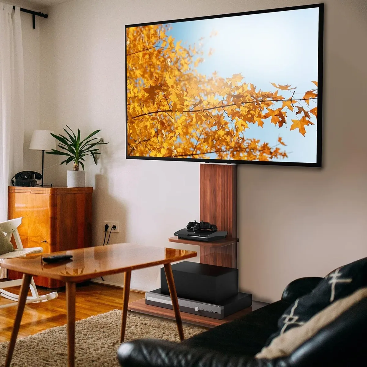 Wooden TV Stand Floor Mount with 2 Shelves - Image 2