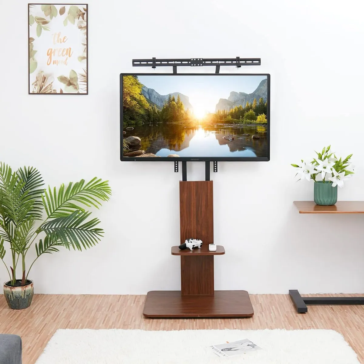 Wooden TV Stand Floor Mount with 2 Shelves - Image 4