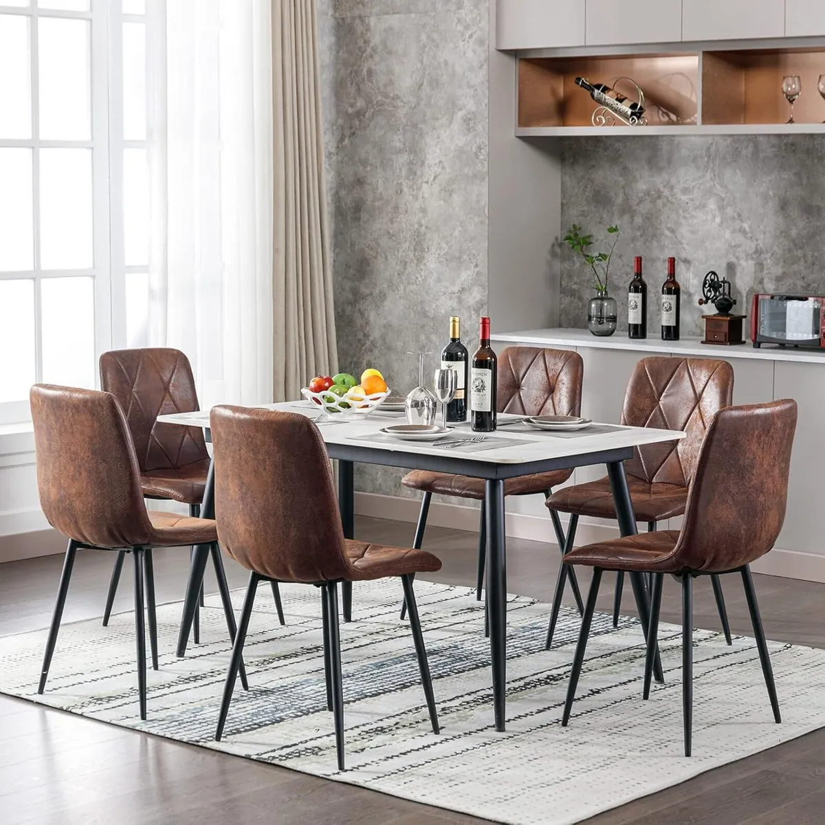Dining Chairs for Room Faux Suede Kitchen Vintage - Image 2