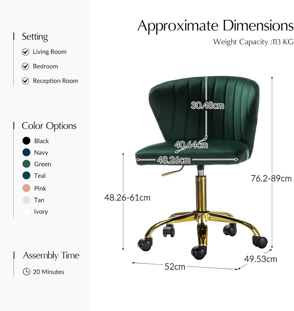 Adjustable Swivel Desk Chair with Base - Image 2