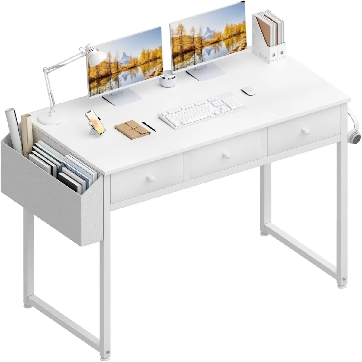 Small Computer Desk 100CM with Fabric Drawers - Image 1