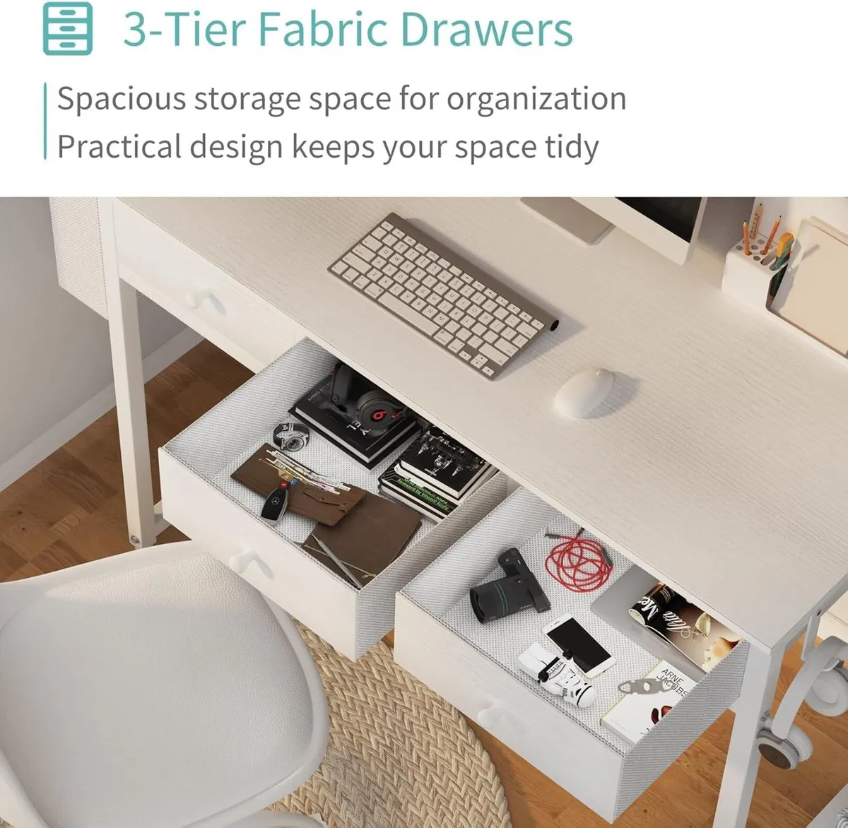 Small Computer Desk 100CM with Fabric Drawers - Image 4