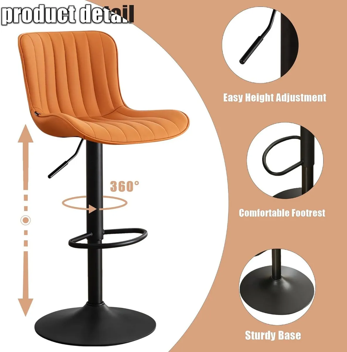 Bar Stools Modern Breakfast Camel PU Leather - Image 3
