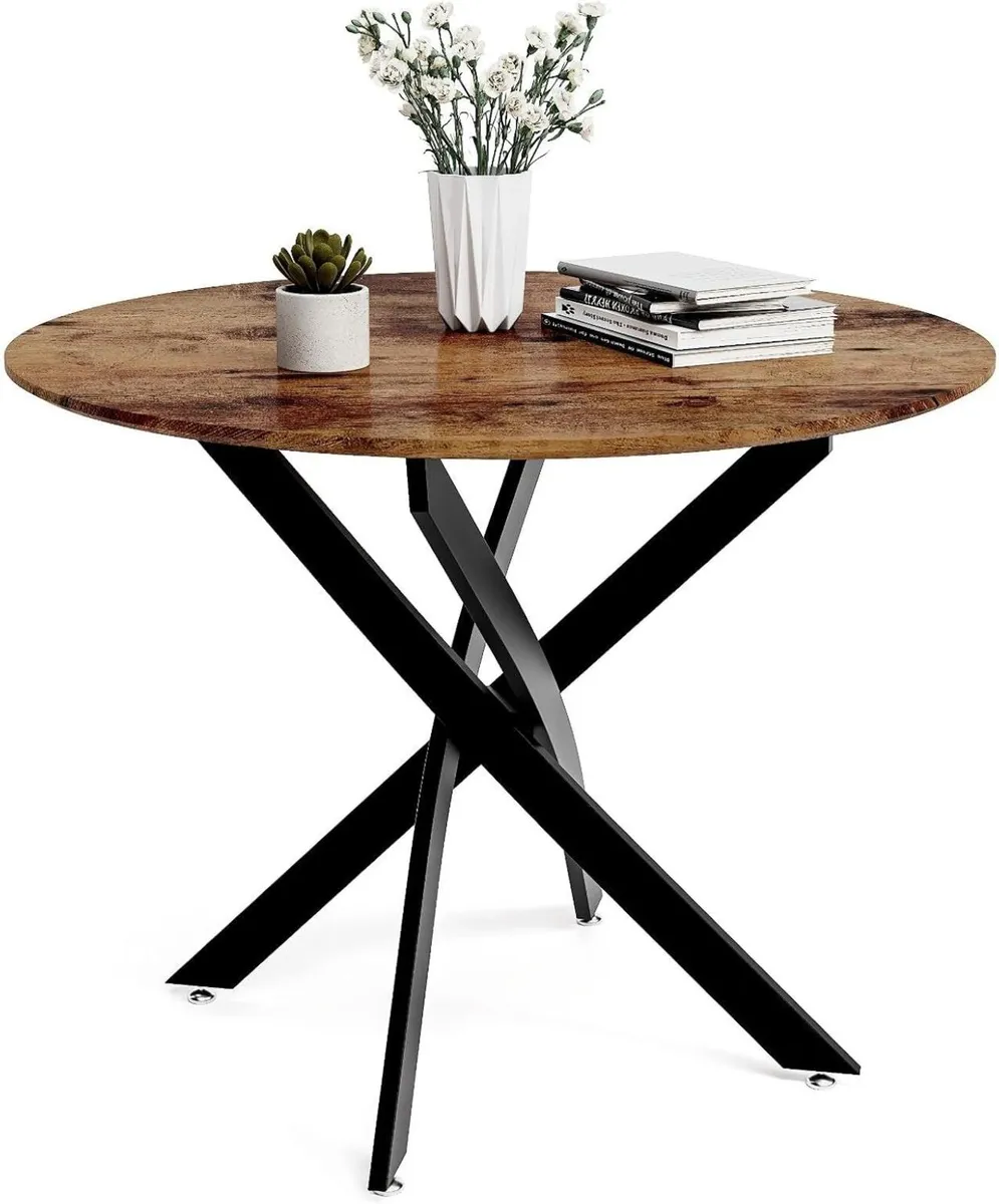 Round Dining Table Industrial Kitchen with Metal - Image 1