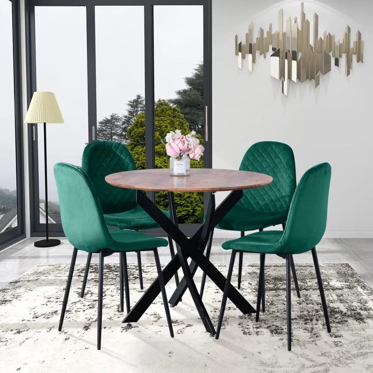 Round Dining Table Industrial Kitchen with Metal - Image 2