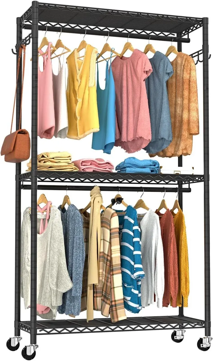 Clothes Rail Rack for Hanging 3 Tiers Adjustable - Image 1