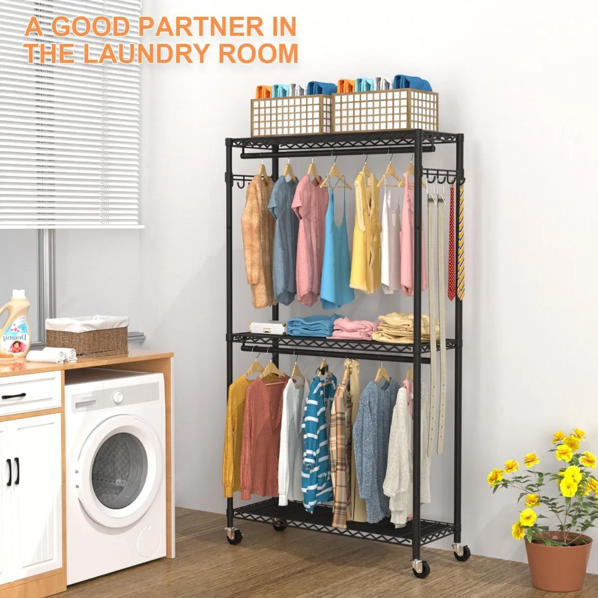 Clothes Rail Rack for Hanging 3 Tiers Adjustable - Image 3