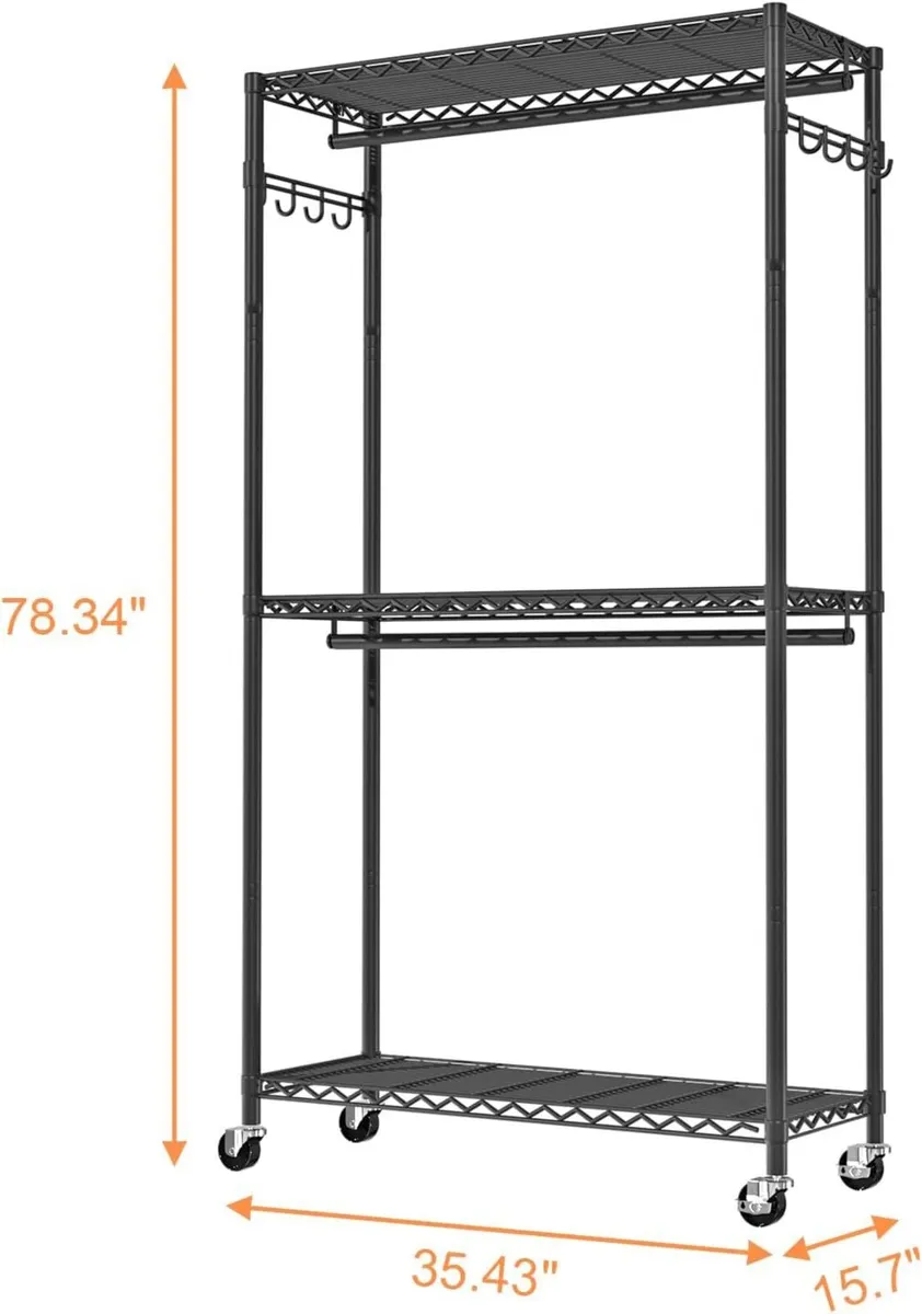Clothes Rail Rack for Hanging 3 Tiers Adjustable - Image 4