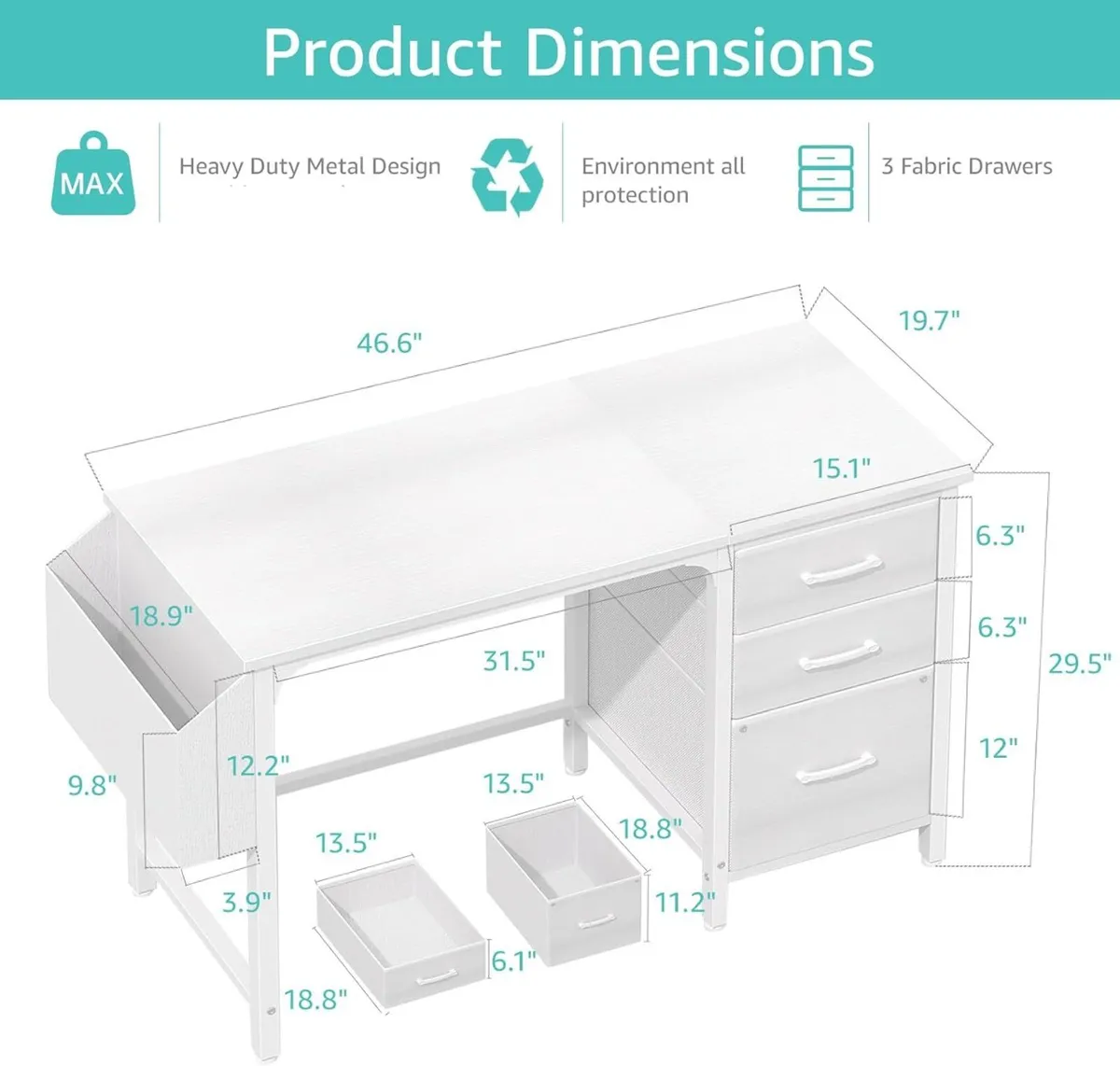 Computer Desk with Fabric File Drawers 120CM - Image 3