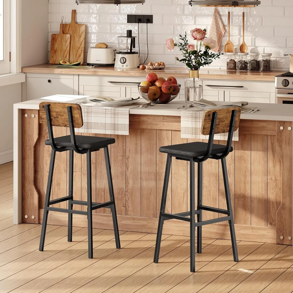 Bar Stools PU Upholstered Breakfast Industrial - Image 4