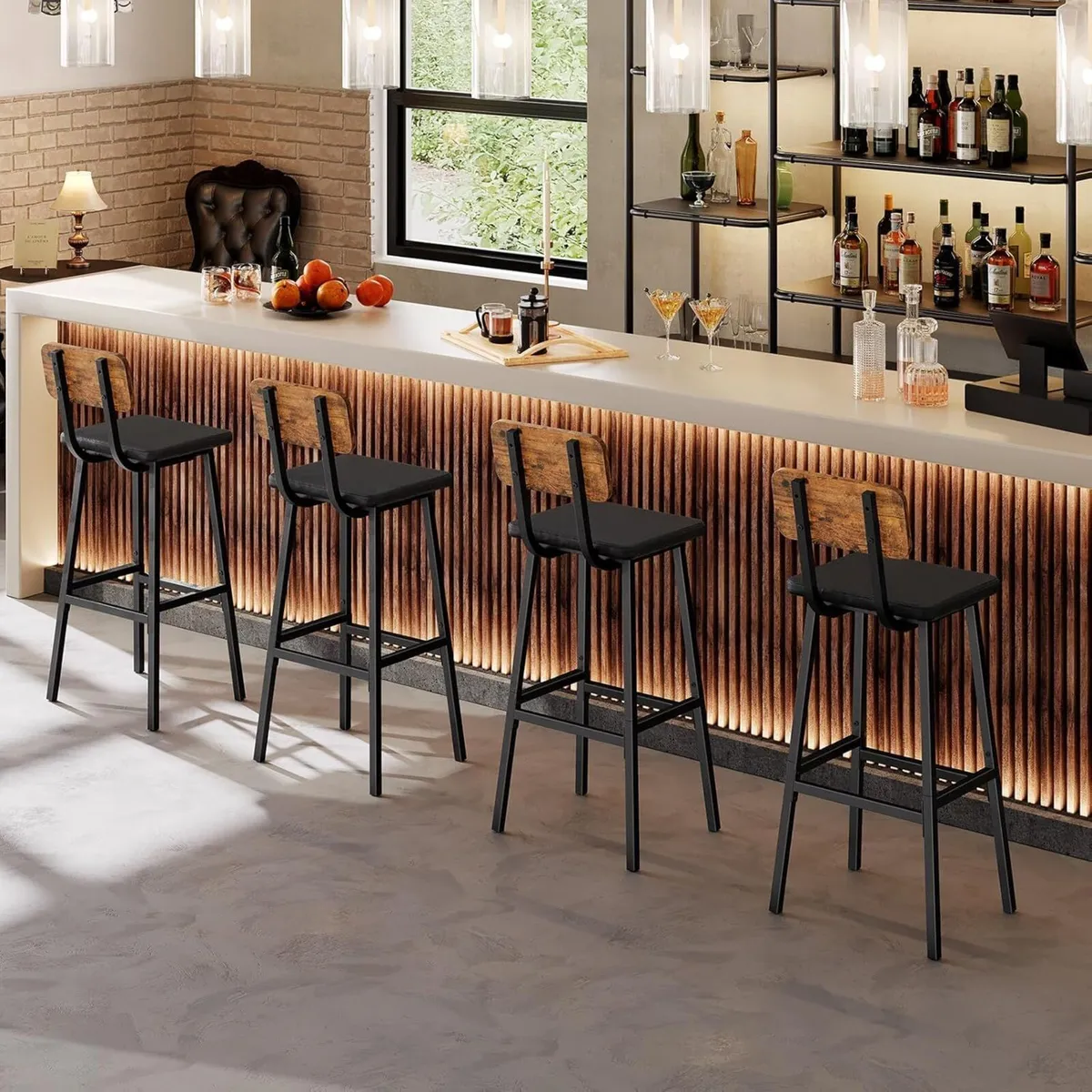 Bar Stools PU Upholstered Breakfast Industrial - Image 2