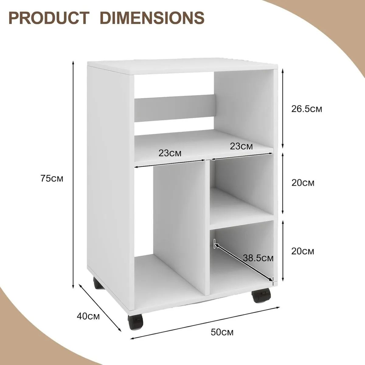50x40x75CM Mobile Filing Cabinet with 4 Open - Image 2