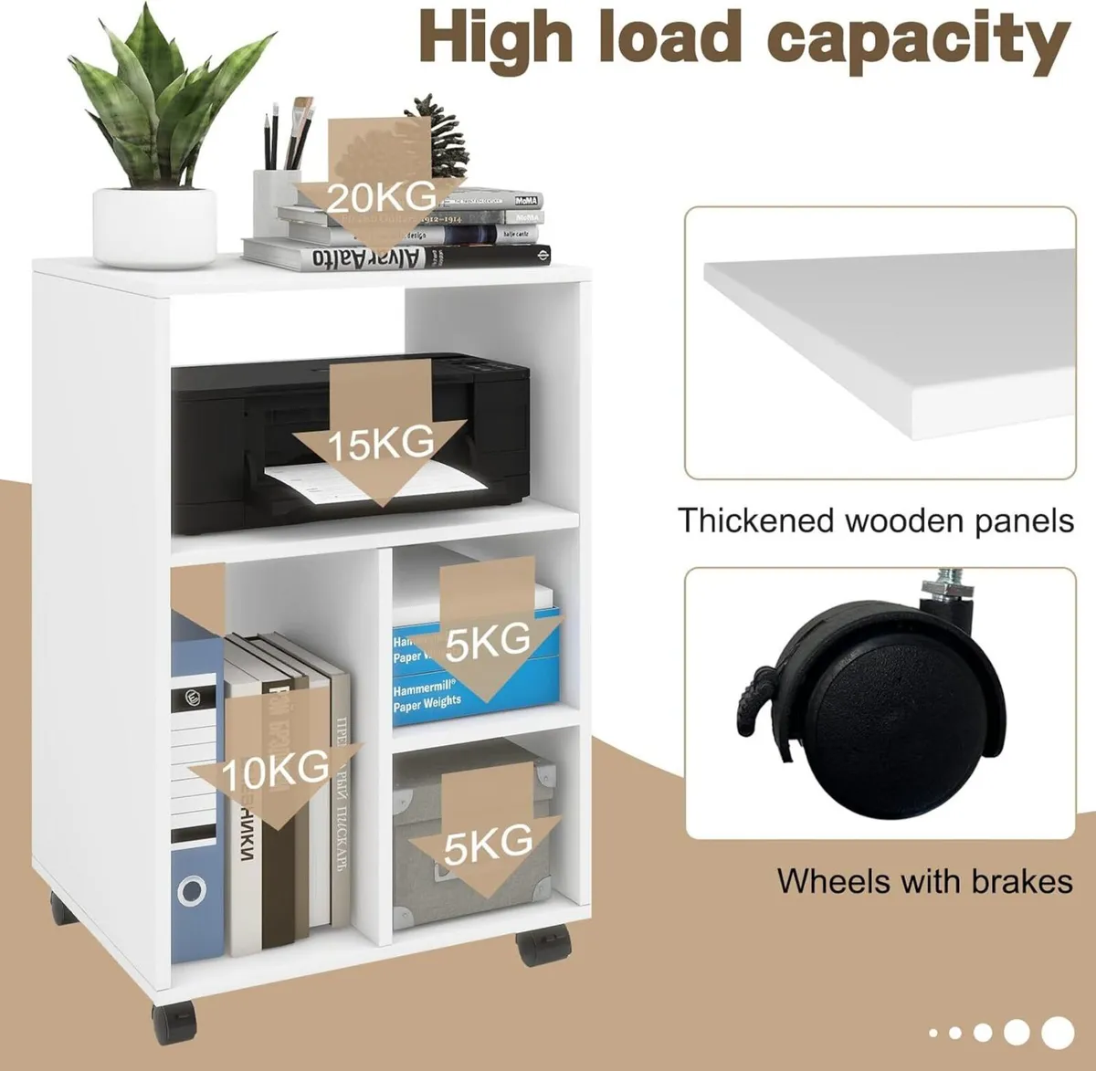 50x40x75CM Mobile Filing Cabinet with 4 Open - Image 3