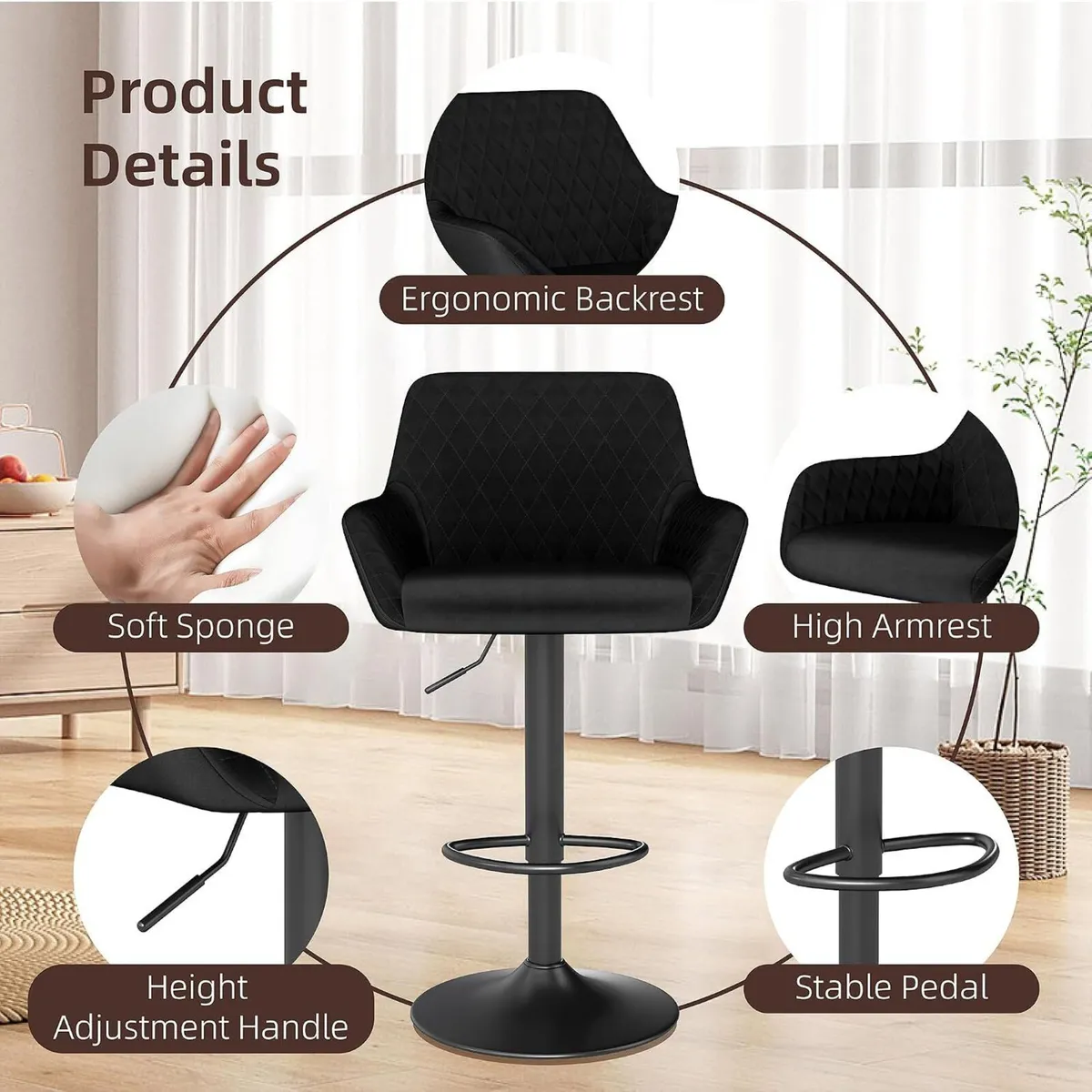 Bar Stools Height Adjustable Swivel Barstools - Image 4