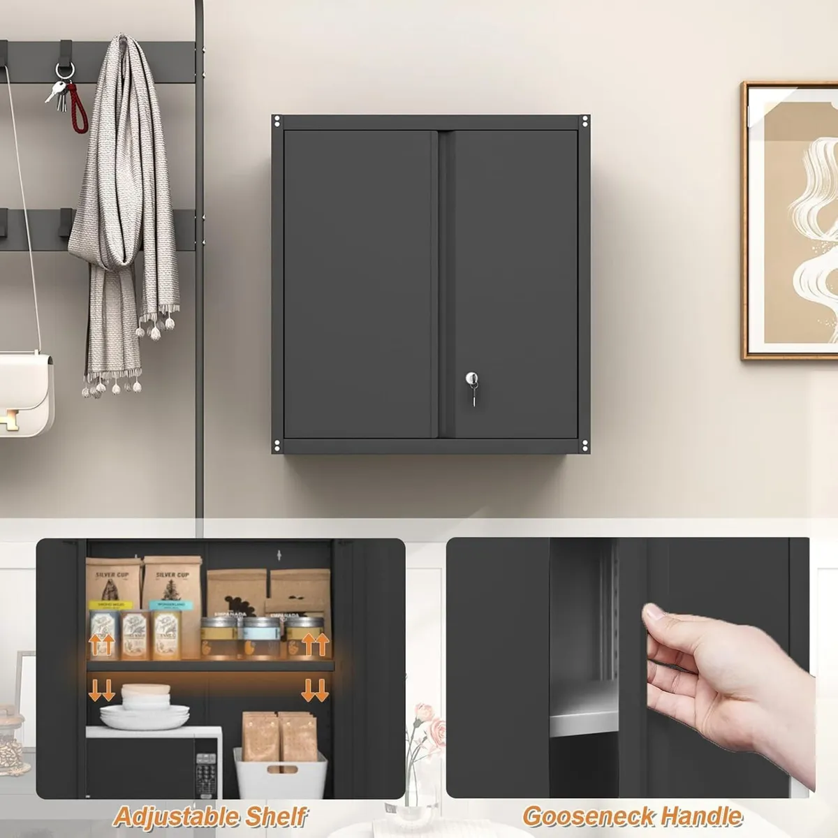 Metal Wall Cabinet Mounted Storage with Lock - Image 4