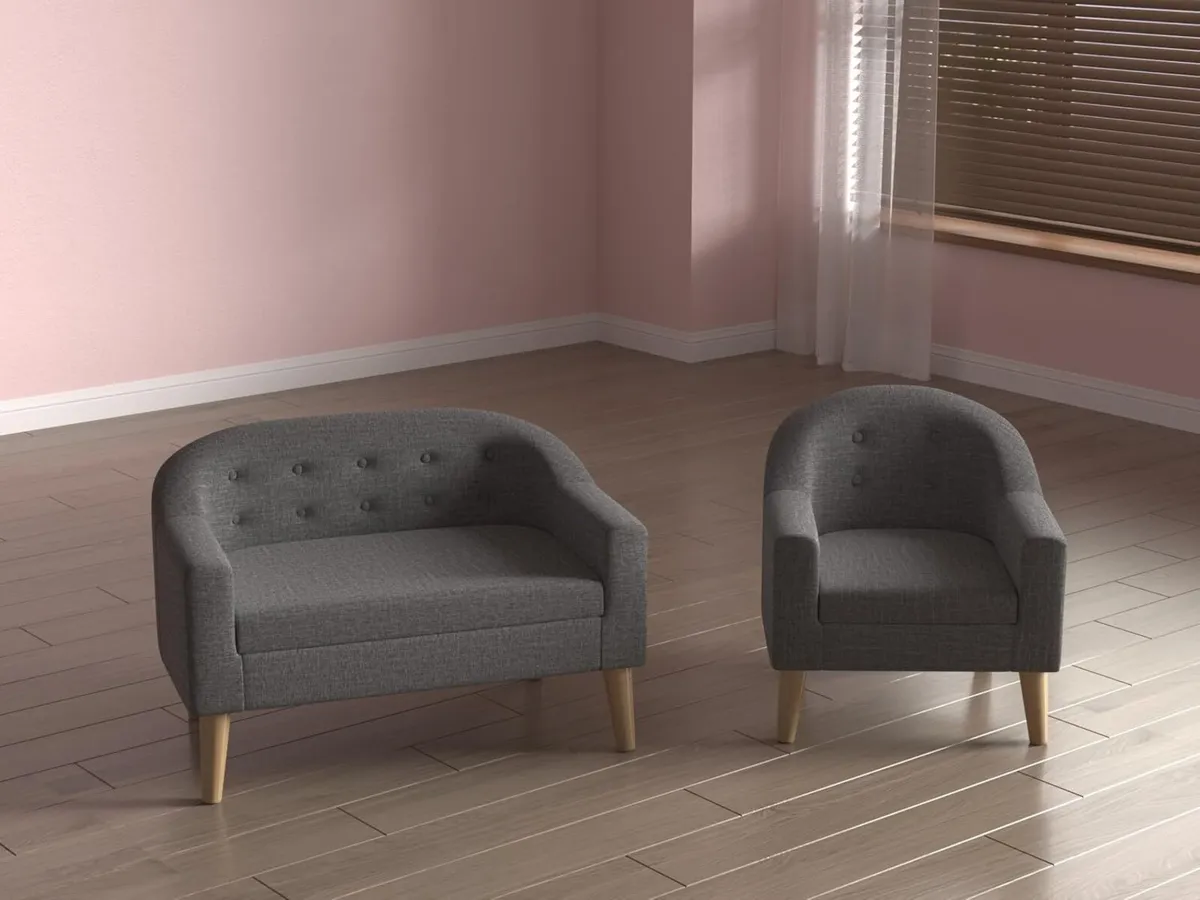 Linen Fabric Children Sofa Chair 2 Seater Wooden - Image 2