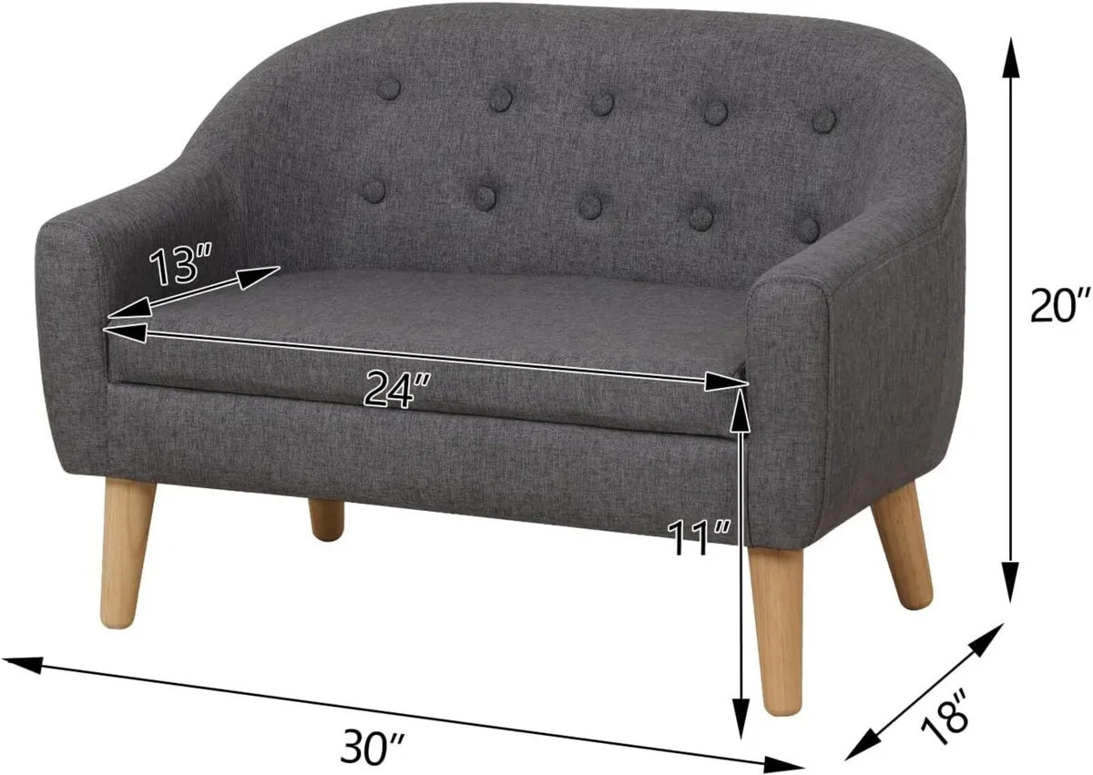 Linen Fabric Children Sofa Chair 2 Seater Wooden - Image 3