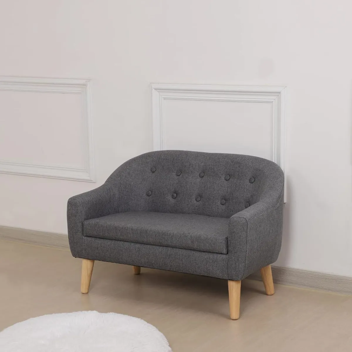 Linen Fabric Children Sofa Chair 2 Seater Wooden - Image 4