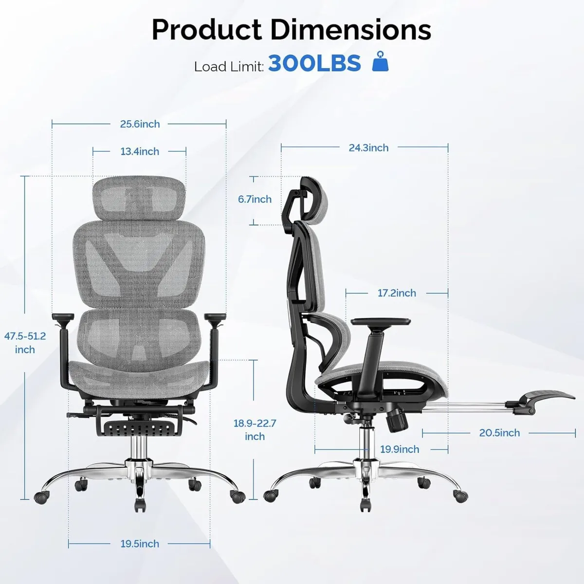 Ergonomic Office Chair Mesh Desk with Footrest 90 - Image 2