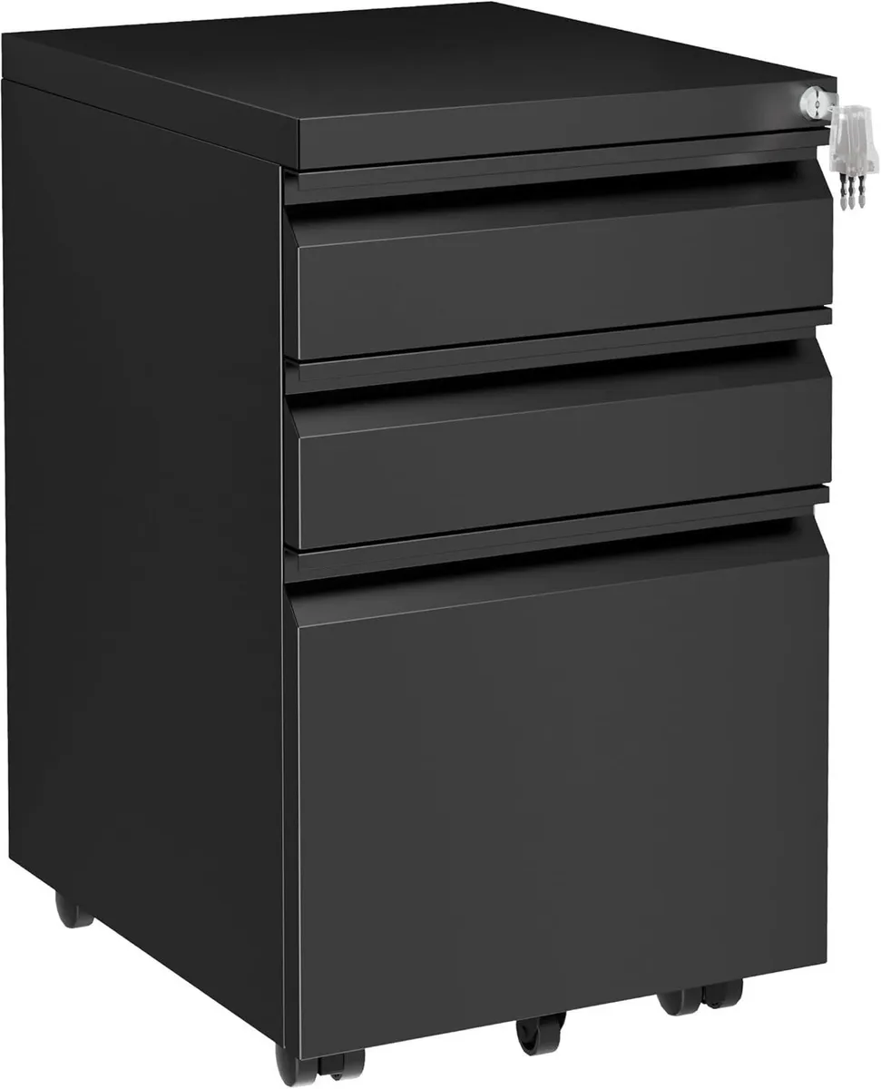 Mobile Filing Cabinet Under Desk 3-Drawer Lockable - Image 1