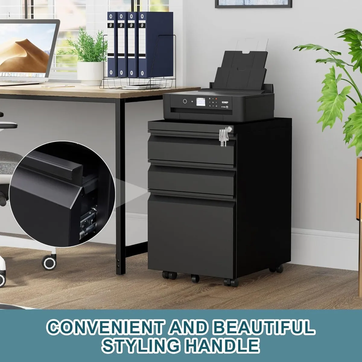 Mobile Filing Cabinet Under Desk 3-Drawer Lockable - Image 4