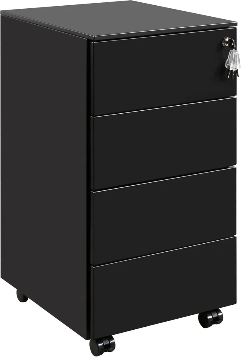 4-Drawer Mobile Filing Cabinet with Lock Steel - Image 1