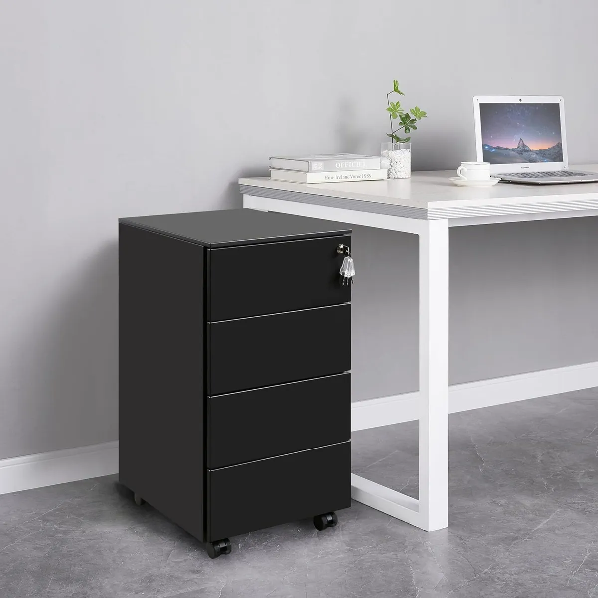 4-Drawer Mobile Filing Cabinet with Lock Steel - Image 2