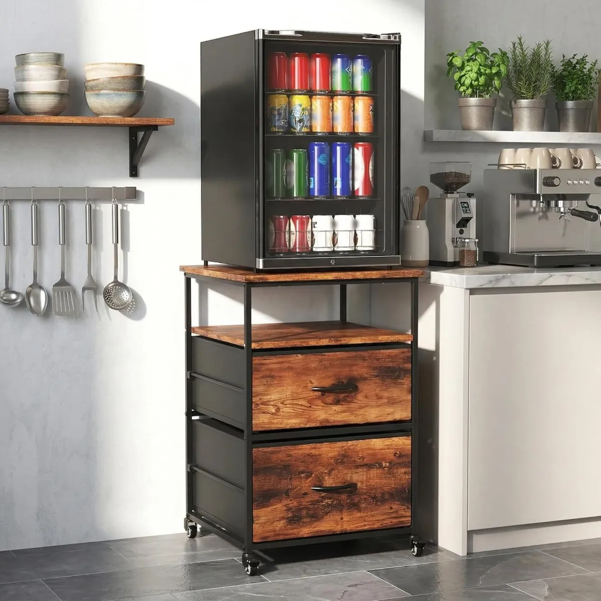 Mini Fridge Stand with Storage Wheels Drinks 167KG - Image 1
