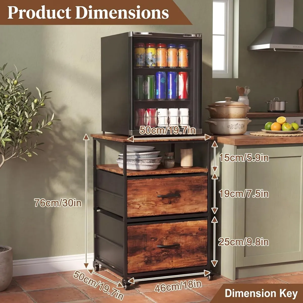 Mini Fridge Stand with Storage Wheels Drinks 167KG - Image 2