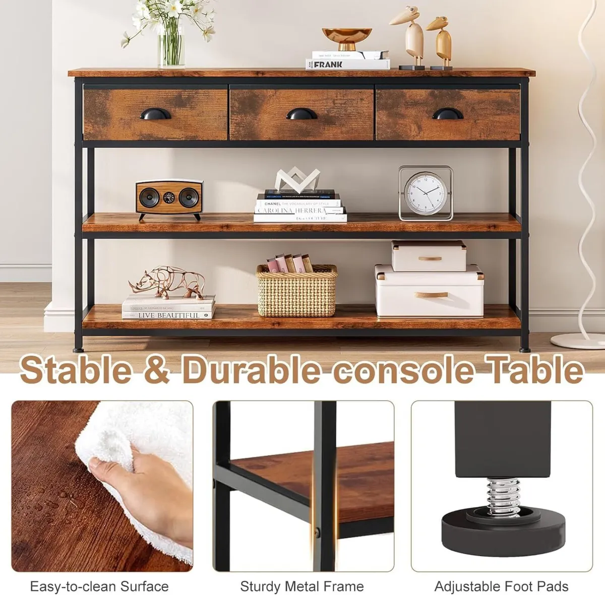 Console Table with 3 Drawers Open Shelves TV - Image 4