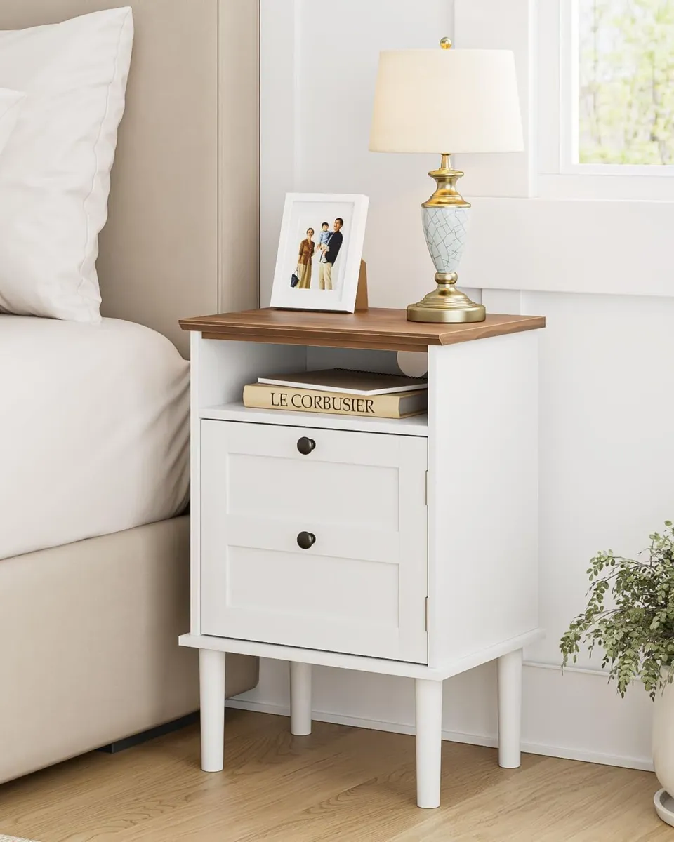Wooden Bedside Cabinet with Door Open Top Shelf - Image 1