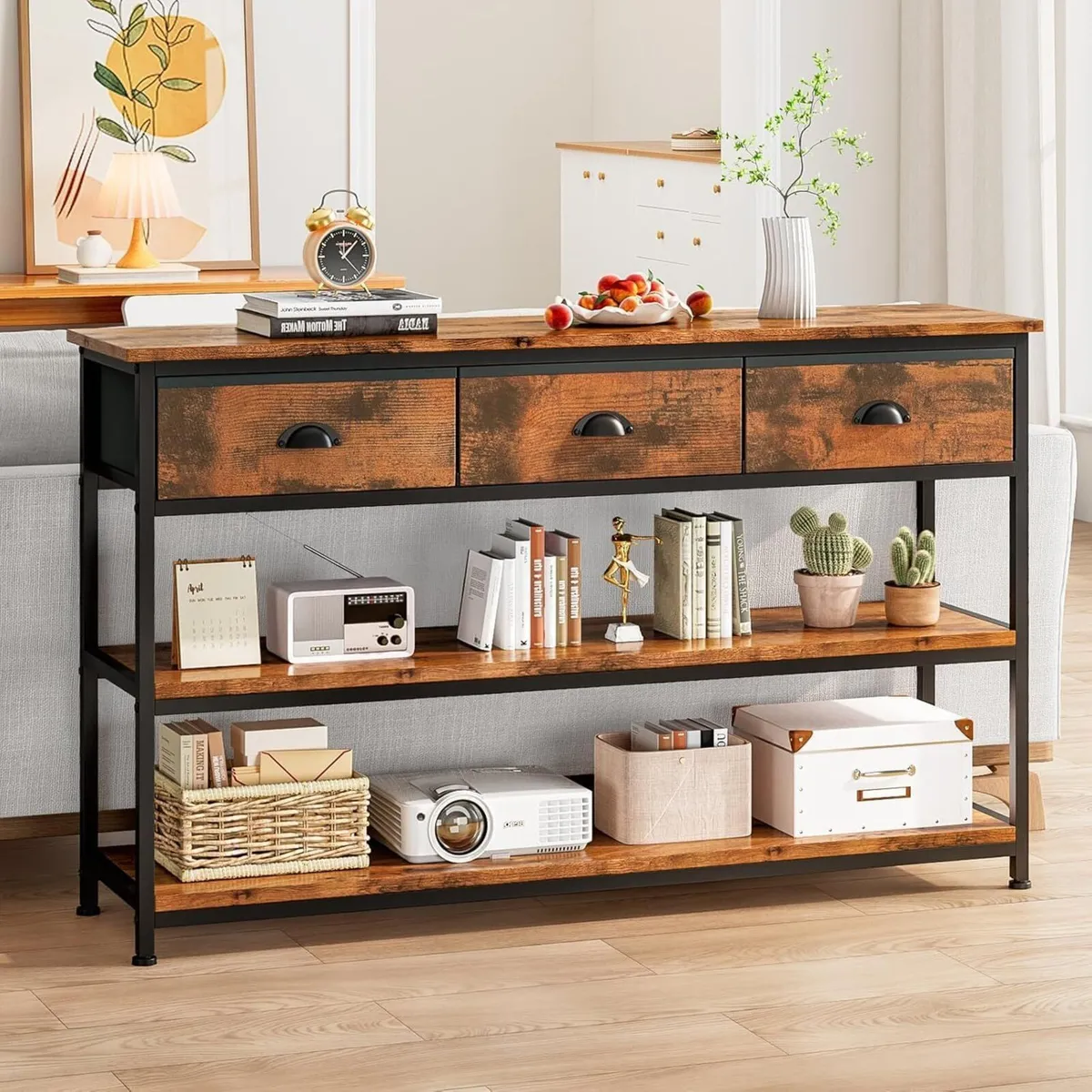 Console Table with 3 Drawers Open Shelves TV - Image 2