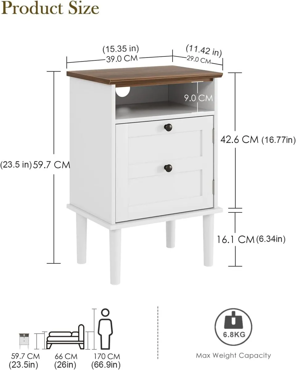 Wooden Bedside Cabinet with Door Open Top Shelf - Image 2