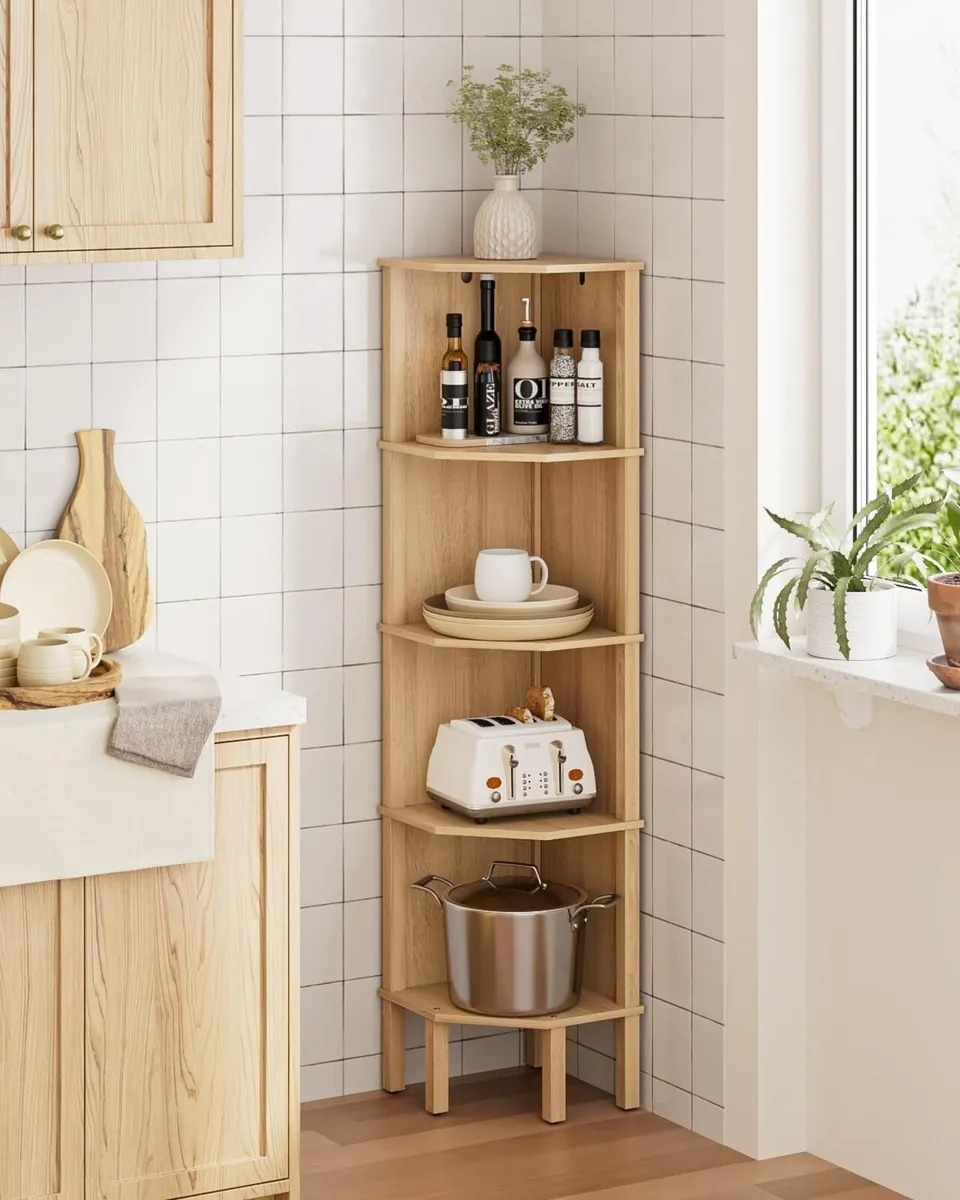 Corner Bookcase with 4 Levels Plant Shelf Display - Image 3