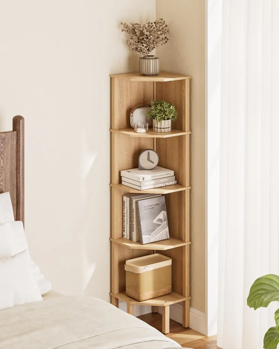 Corner Bookcase with 4 Levels Plant Shelf Display - Image 1