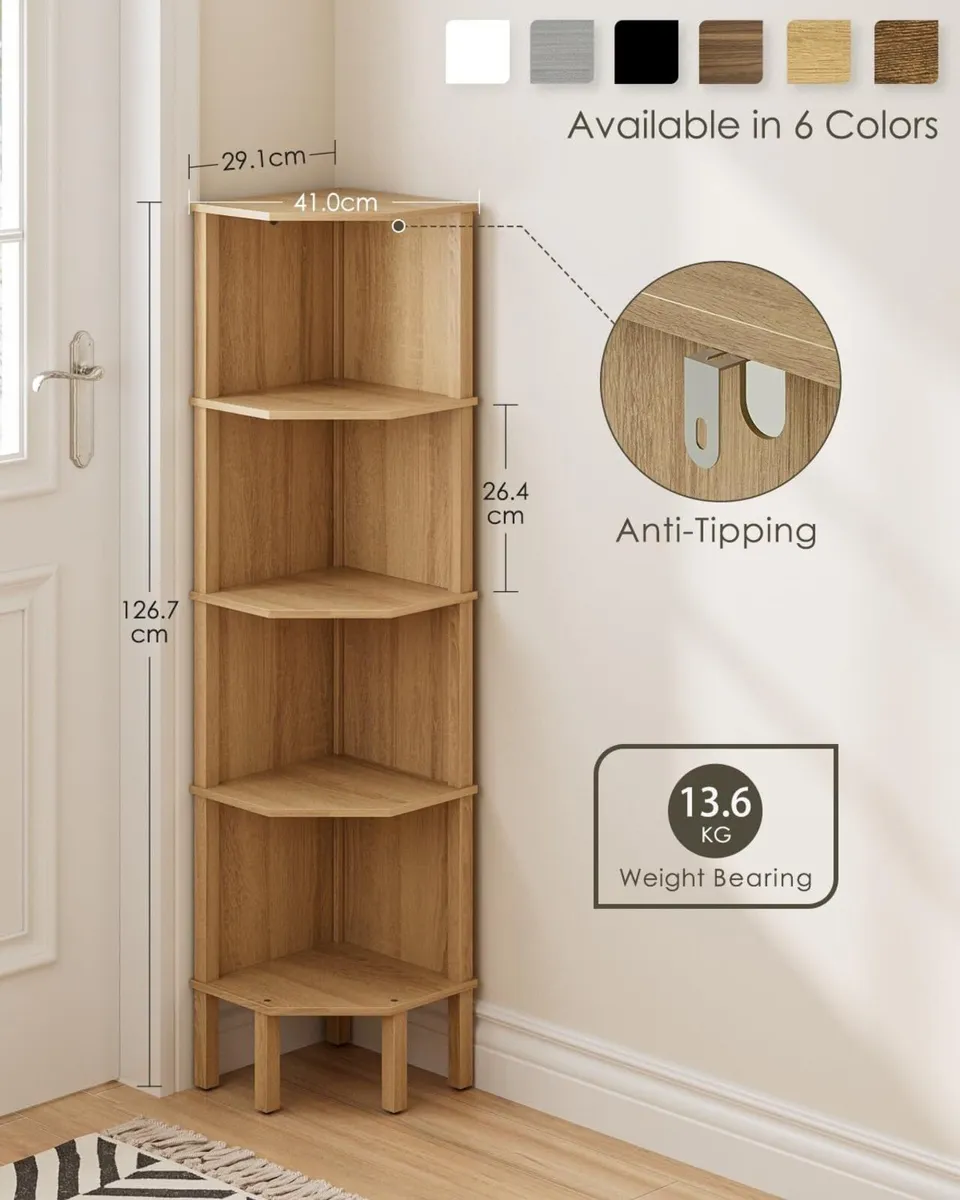 Corner Bookcase with 4 Levels Plant Shelf Display - Image 2