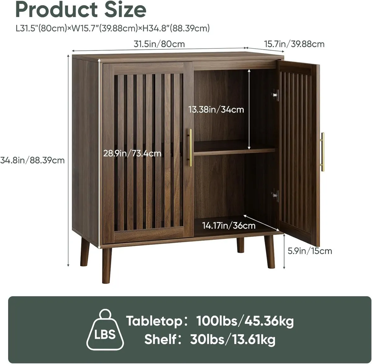 Sideboard Cabinet Farmhouse Buffet with Slatted - Image 2