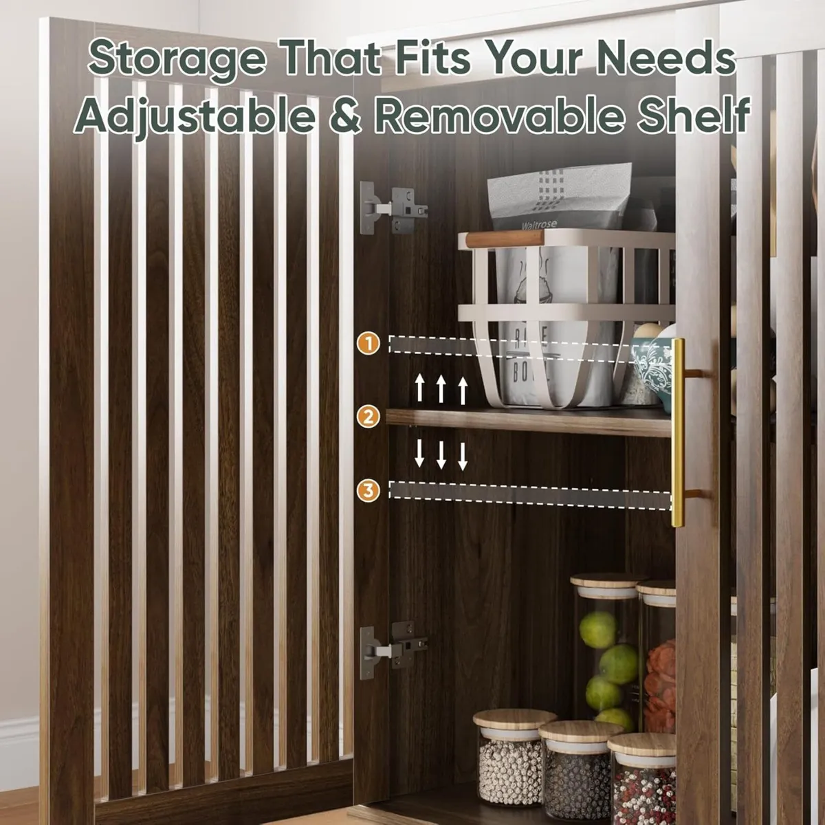 Sideboard Cabinet Farmhouse Buffet with Slatted - Image 4