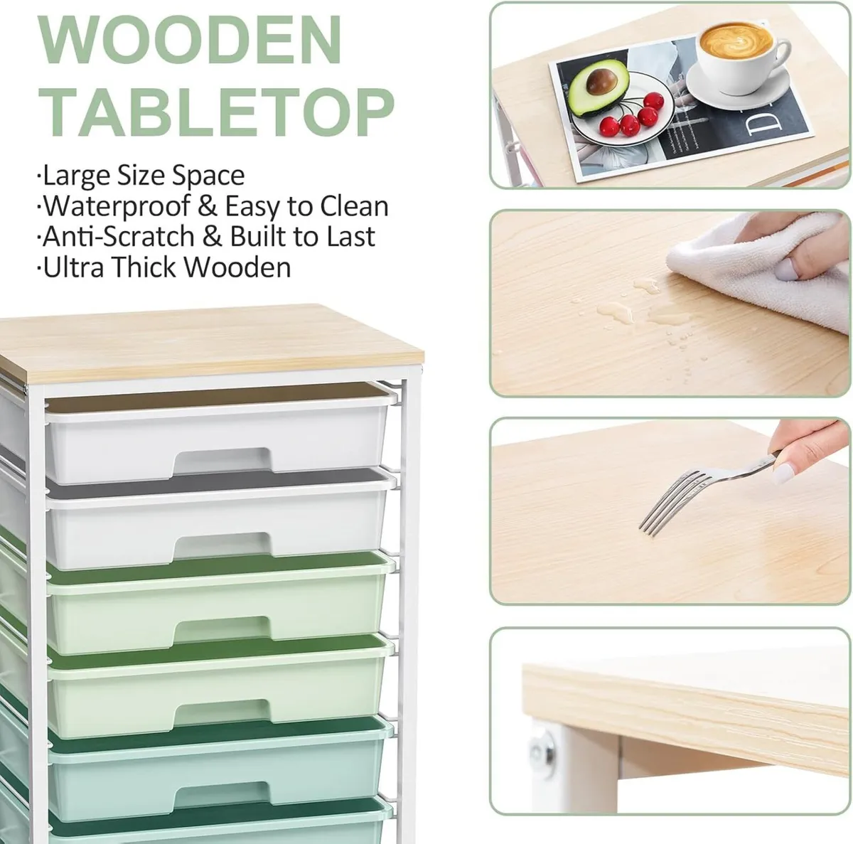 8-Drawer Storage Trolley Rolling Cart - Image 3