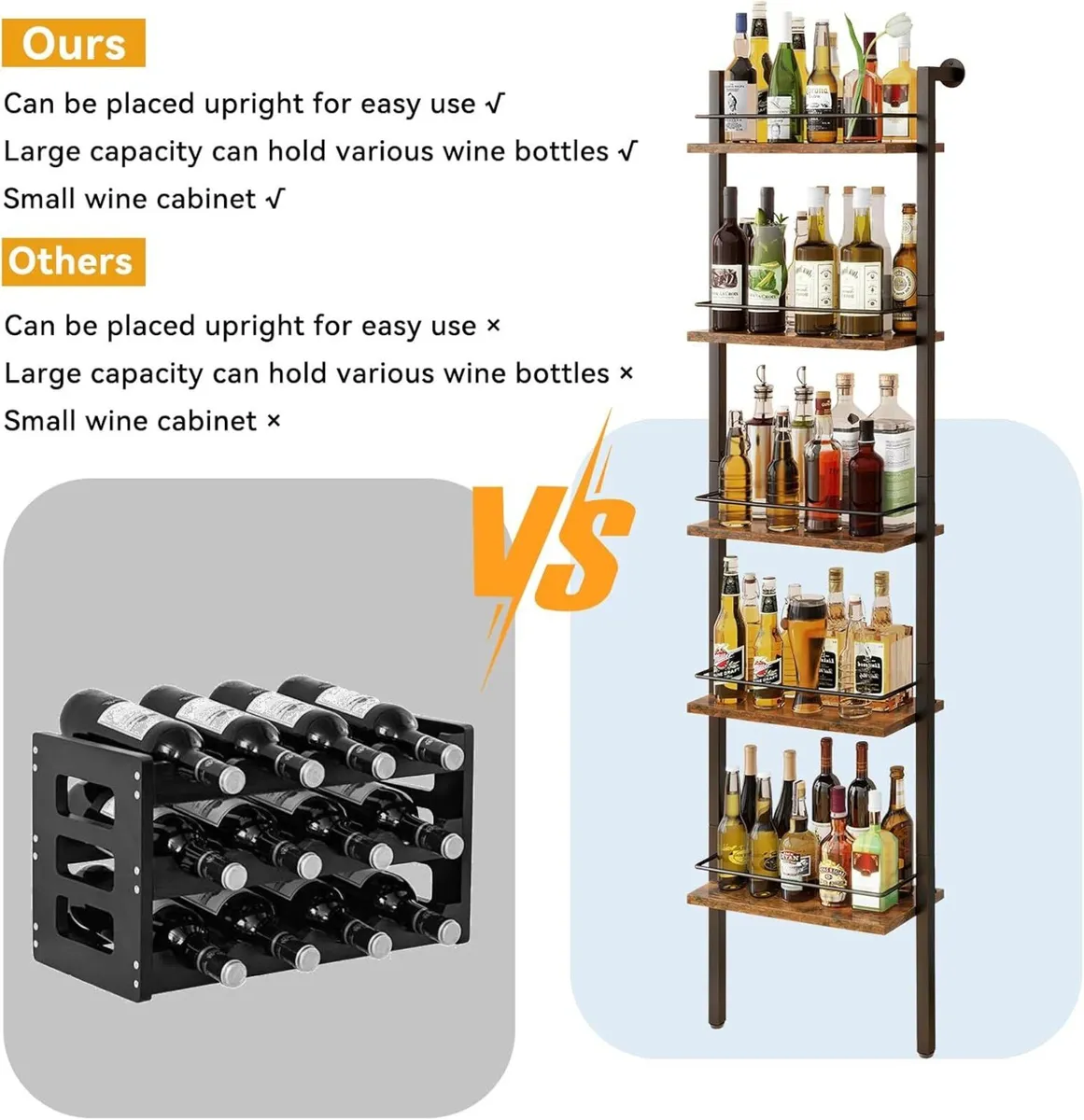 5-Tier Freestanding Wine Racks Liquor Shelf - Image 4