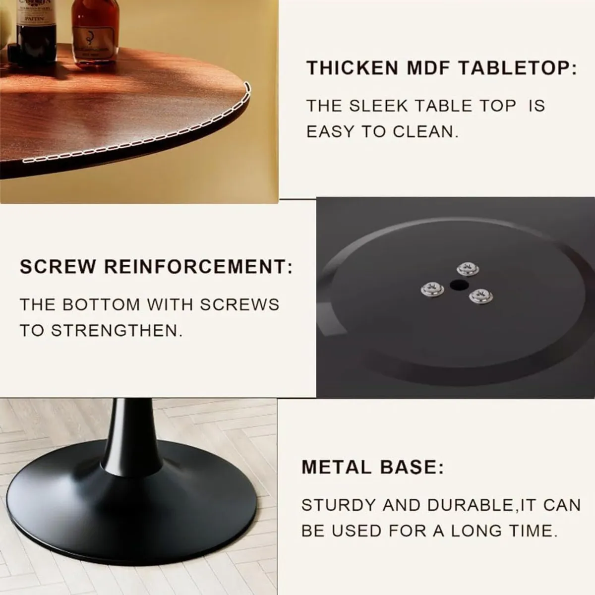 Round Wooden Dining Table Small Tulip for 2-4 - Image 3