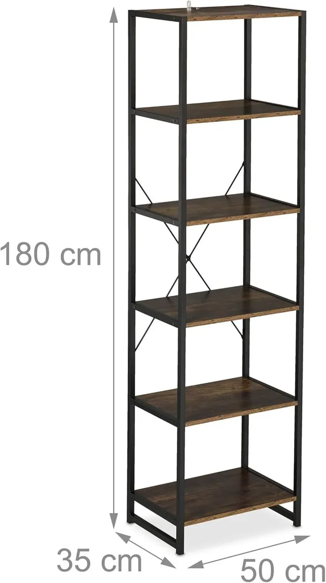 Bookcase with 6 Tiers Industrial Look - Image 3