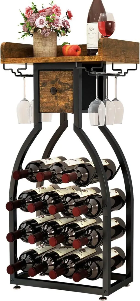 Wine Rack Freestanding Floor 15 Bottles Glass - Image 1