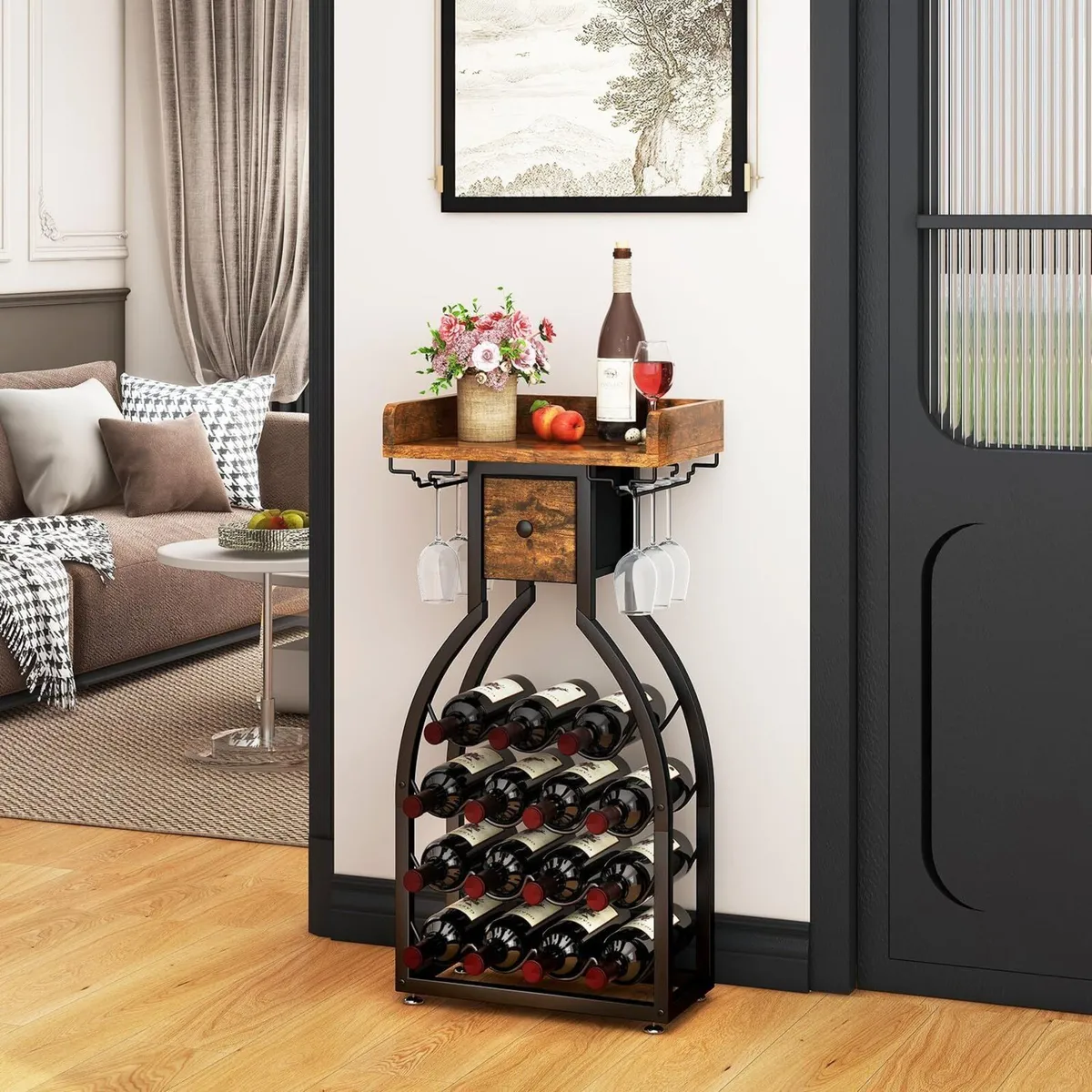 Wine Rack Freestanding Floor 15 Bottles Glass - Image 2